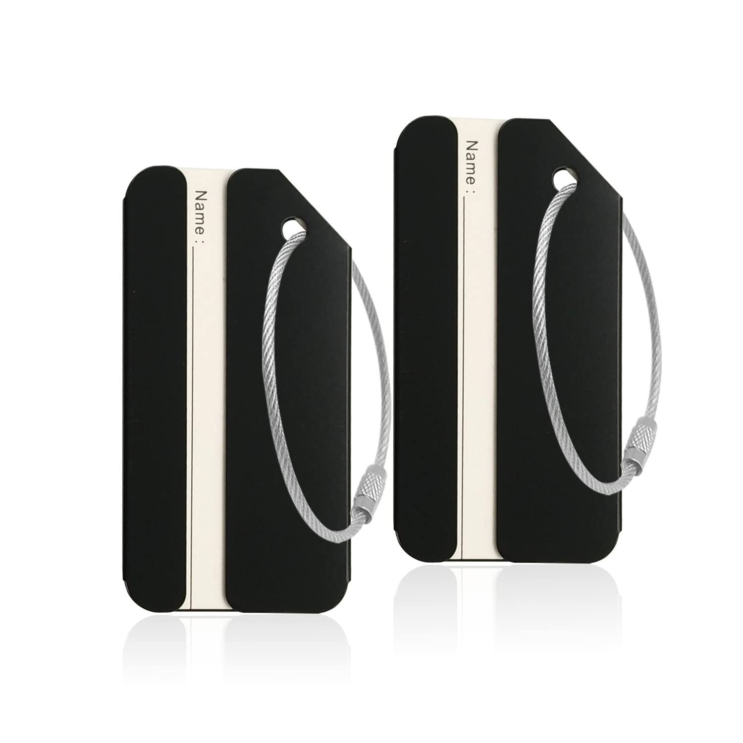 2Pack Black Aluminum Luggage Tag with Name ID Card 3.1x 1.5inch, 2pack
