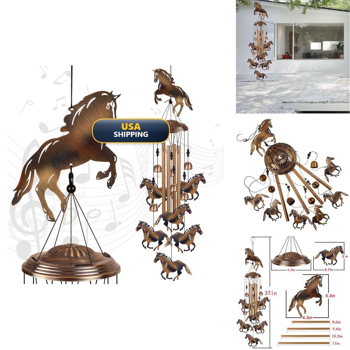 Solawindchime Bronze Horse Wind Chimes for Garden/Home/Outdoor Decor