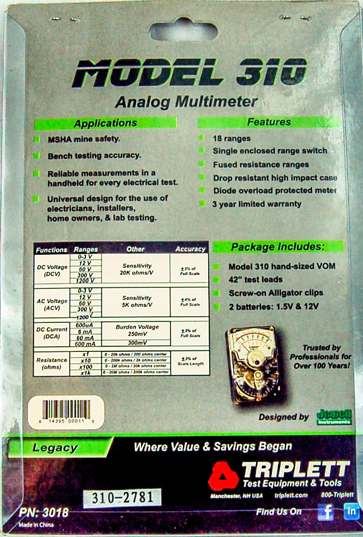 Triplett Analog Multimeter Model 310 - 10121101