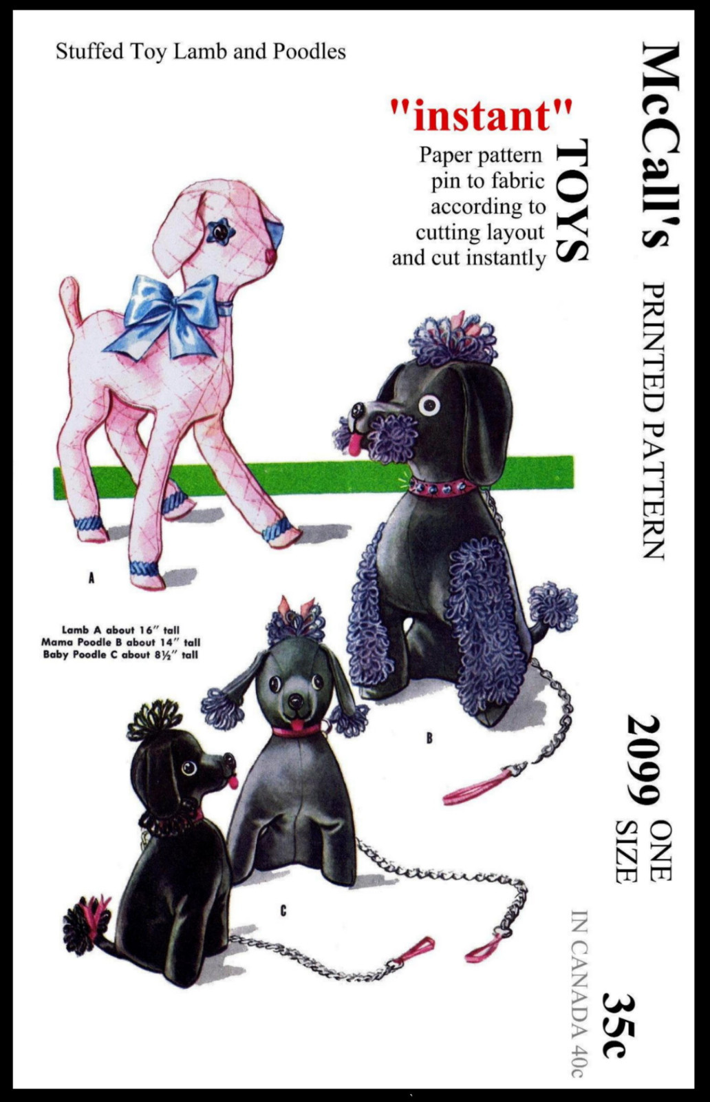 McCall's # 2099 LAMB POODLE Mamma & Baby Dog Pattern Stuffed Animal Toy Perro