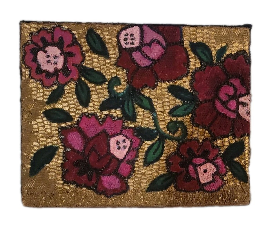 Original Art Mixed Media Painting Rose Floral Lace Acrylic Canvas 8x10