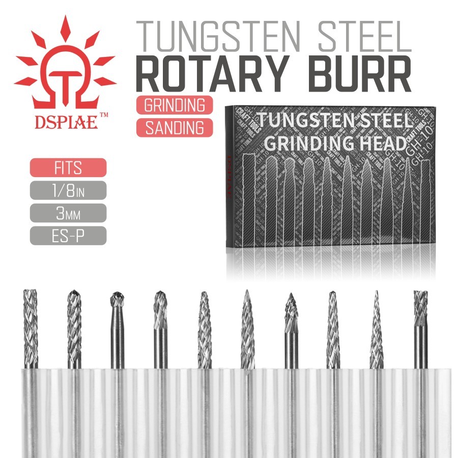 DSPIAE: Rotary Burr Carbide Bit Sets 1/8" Shank - Grinding Sanding - Fits ES-P