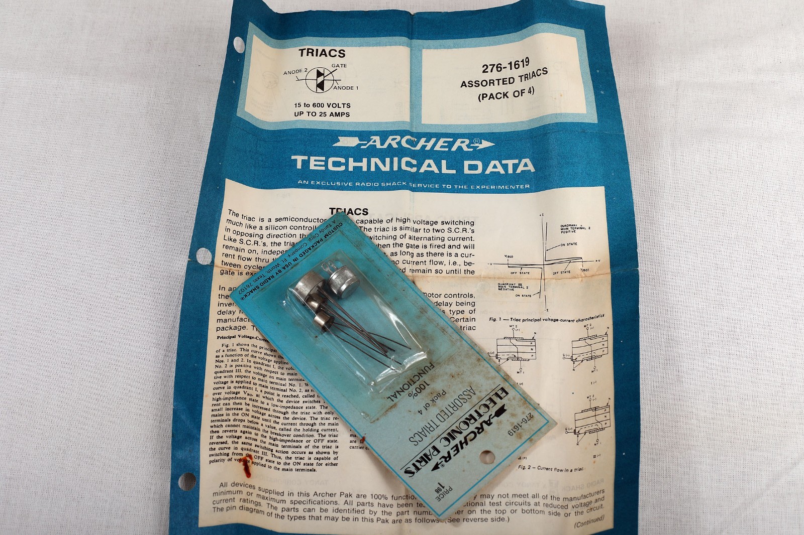 Archer Radio Shack 276-1619 Assorted Triacs (Set of 4) with Instructions NOS