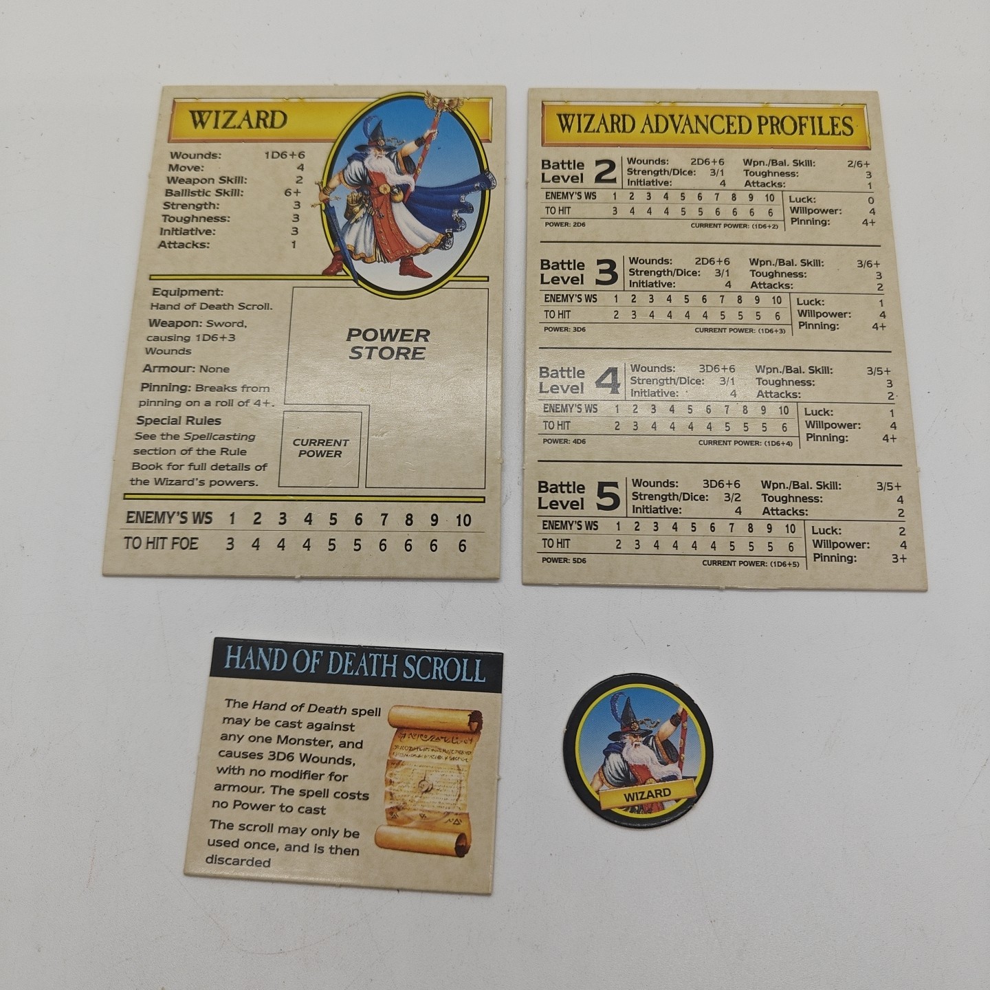 Vtg 1995 Games Workshop Warhammer Quest Wizard Warrior Cards & Counter
