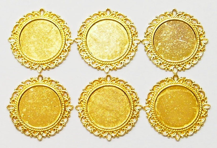 6 of 20mm Round Shiny Gold Victorian Scalloped 4 Loop Pendant Settings 31x31mm