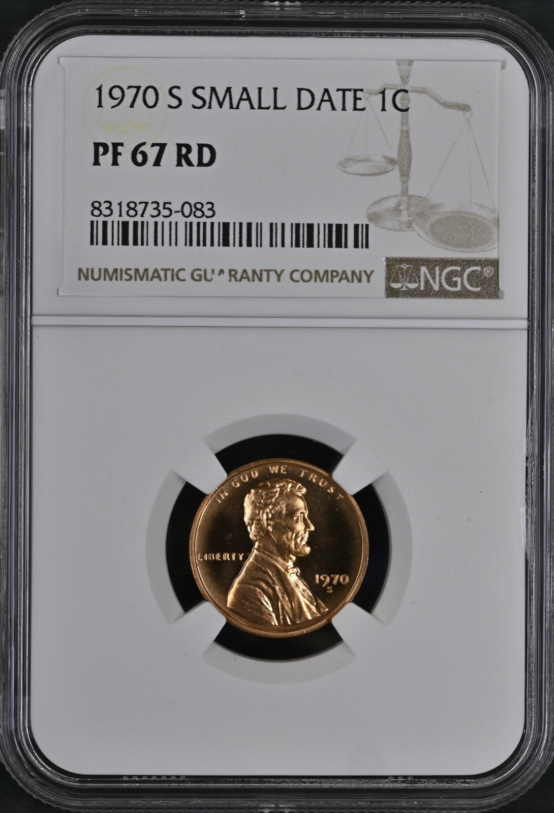 1970 S Proof Small Date Lincoln Memorial 1¢ NGC PF 67 RD