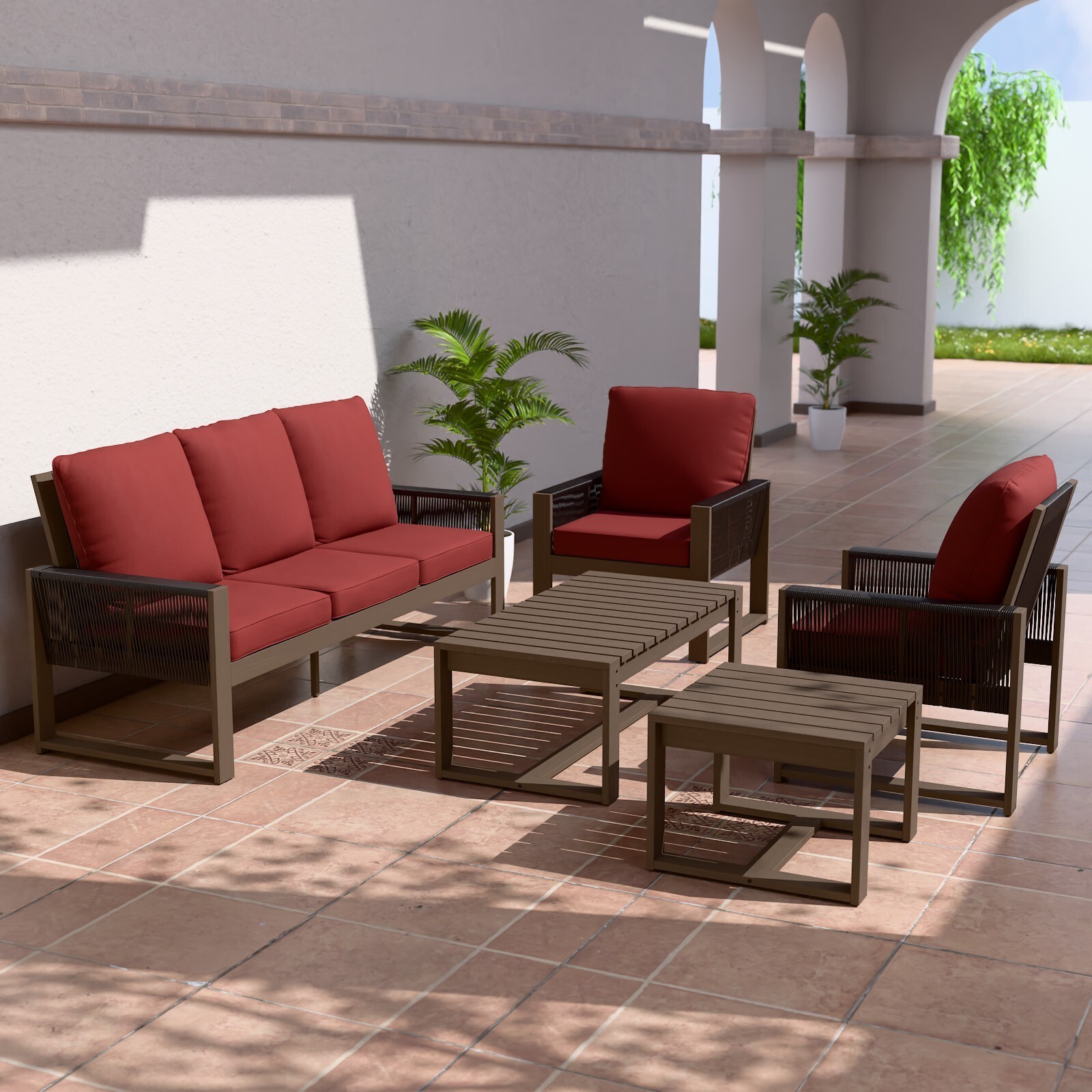EAGLE PEAK Natural Wood Outdoor Patio Furniture 5PCS Conversation Set