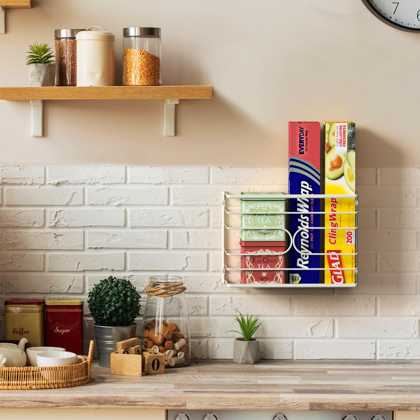 DecoBrothers Wall Mount Kitchen Wrap Organizer Rack, White