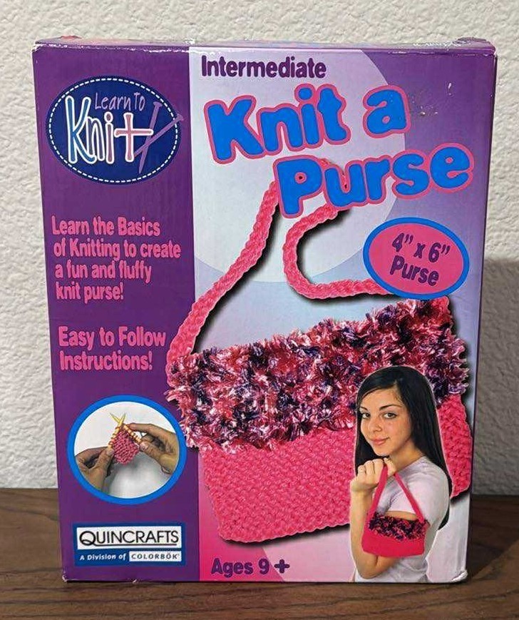 Quincrafts Learn to Knit Intermediate KNIT a PURSE 4" x 6" For Ages 9+ NEW NIB