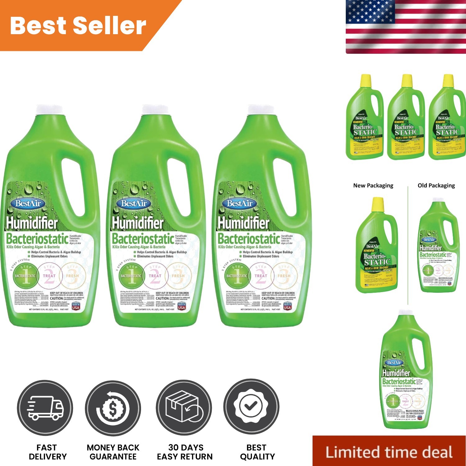 USA-Made Humidifier Treatment - 3BT 96 oz. for Odor Elimination & Patient Care