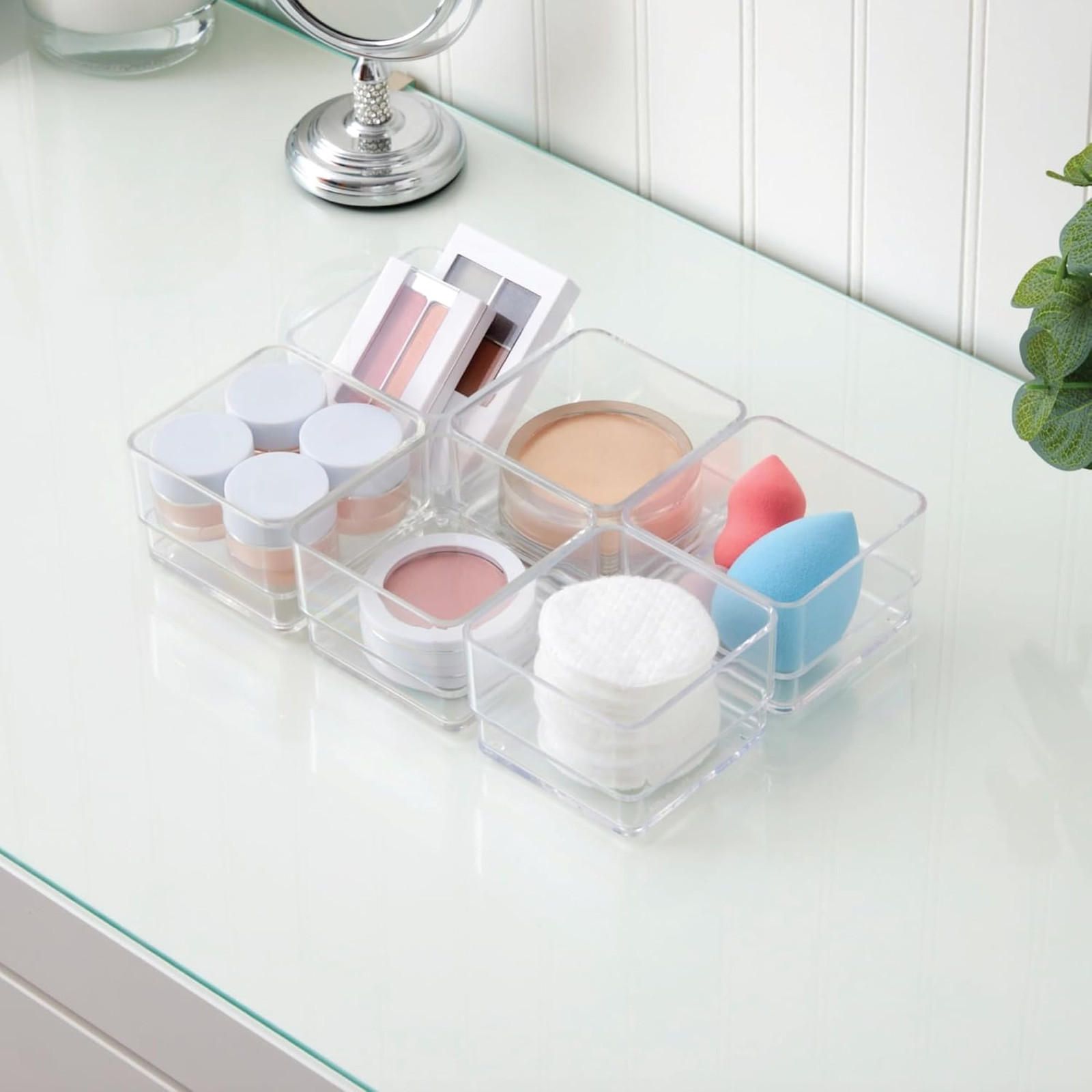 SimpleSort 6-Piece Stackable Clear Drawer Organizer Set, 3x3 Inch Square Bins