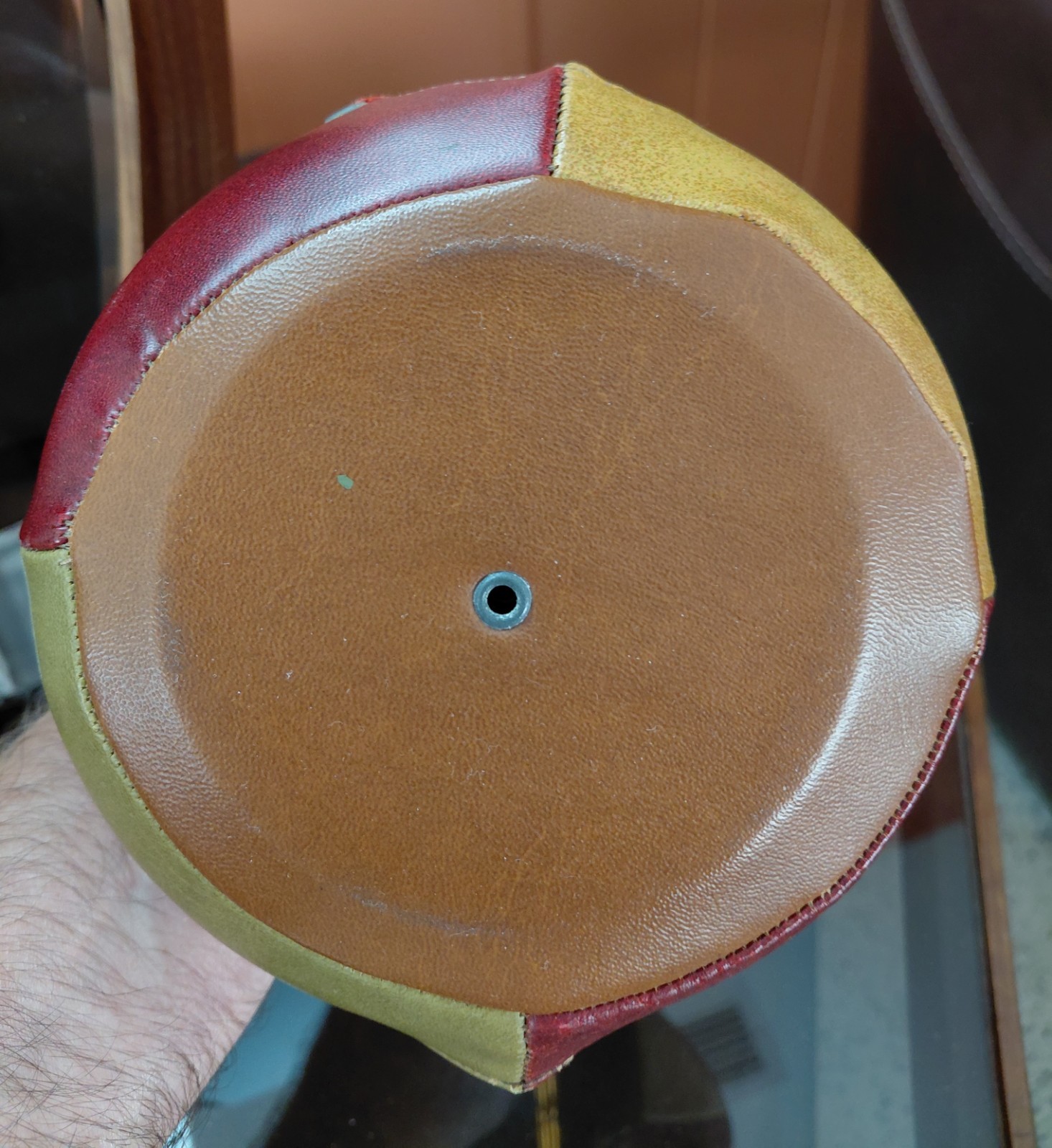 Vintage 1960s Patchwork Leather Amber Liquor Pirate Bottle