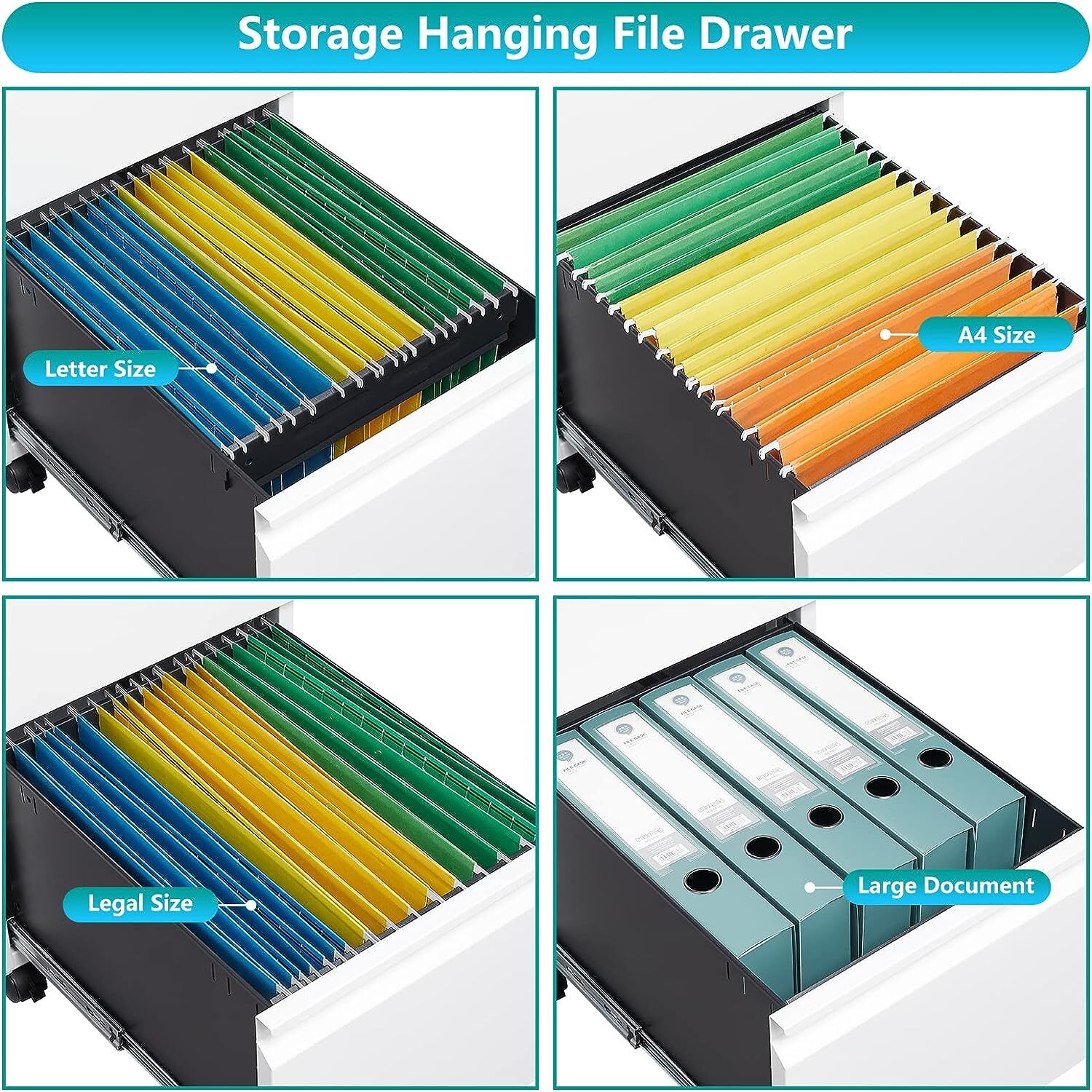 Metal 2 Drawers Office Filing Storage Cabinet with Lock Wheels Rolling Cabinets