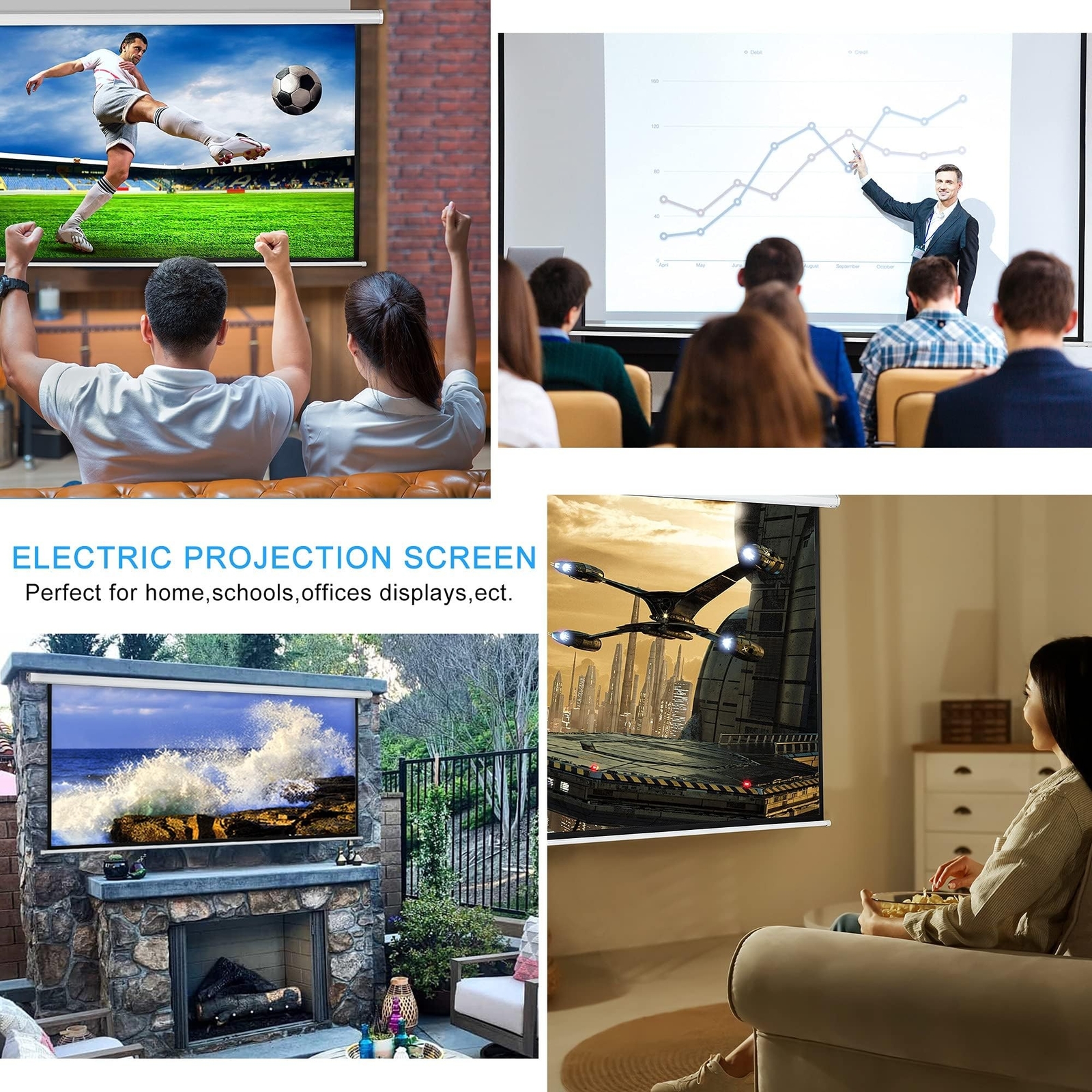 Kayle 120" Motorized Projector Screen Electric Diagonal Automatic Projection ...