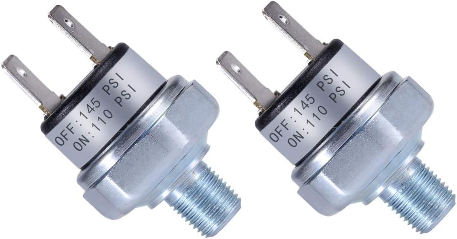 Air Pressure Switch 110-145 PSI, 1/8"-27 NPT, DC 24V/12V, Silver, Automatic
