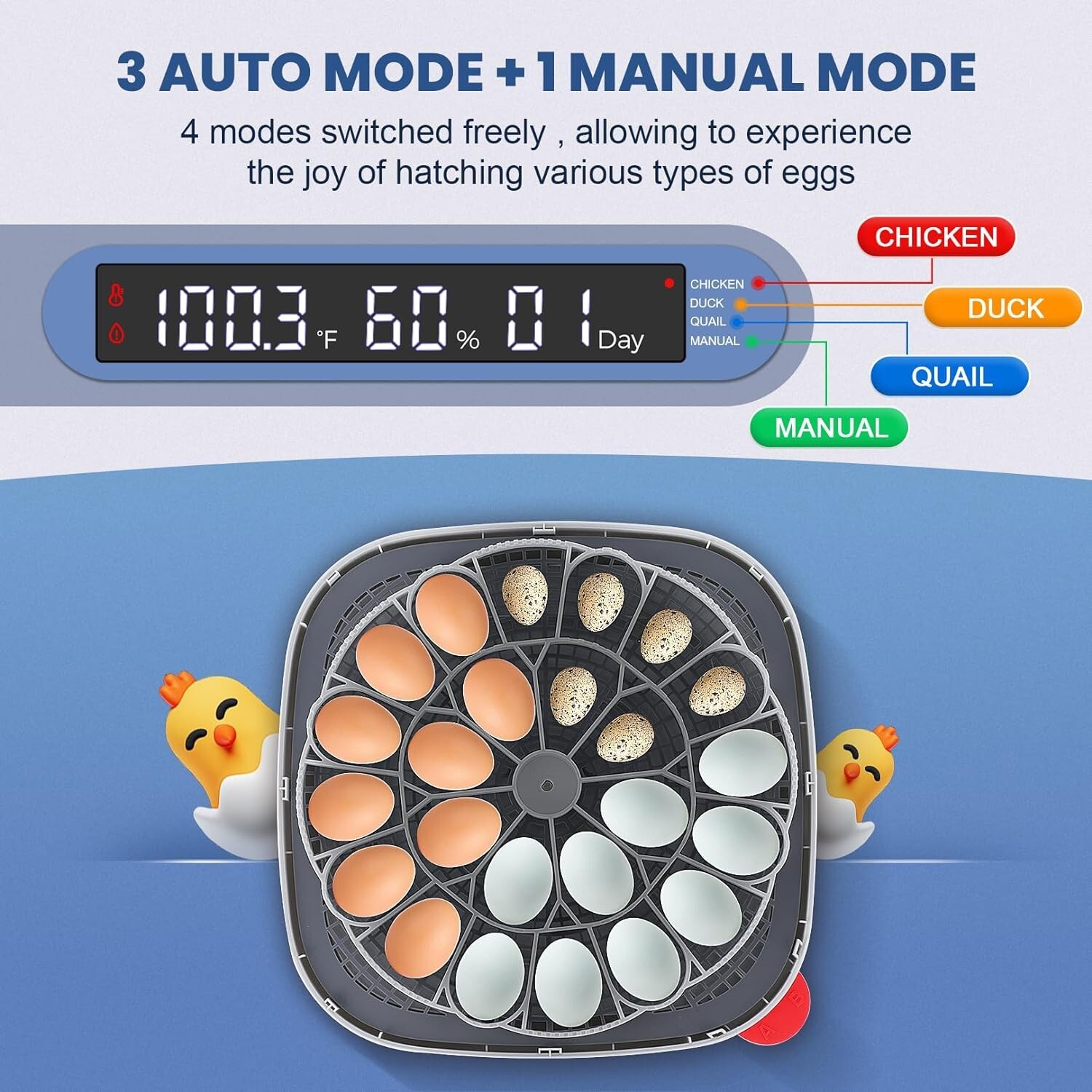 24 Egg Incubator for Hatching w/Automatic Egg Turner Temperature Display Gift🌱