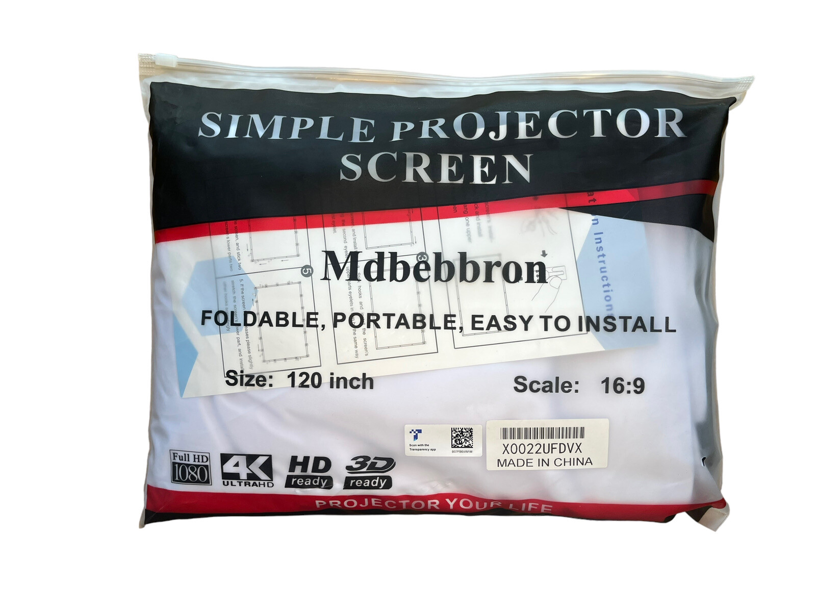 120 inch Projection Screen 16:9 Foldable AntiCrease Portable Projector Mdbebbron