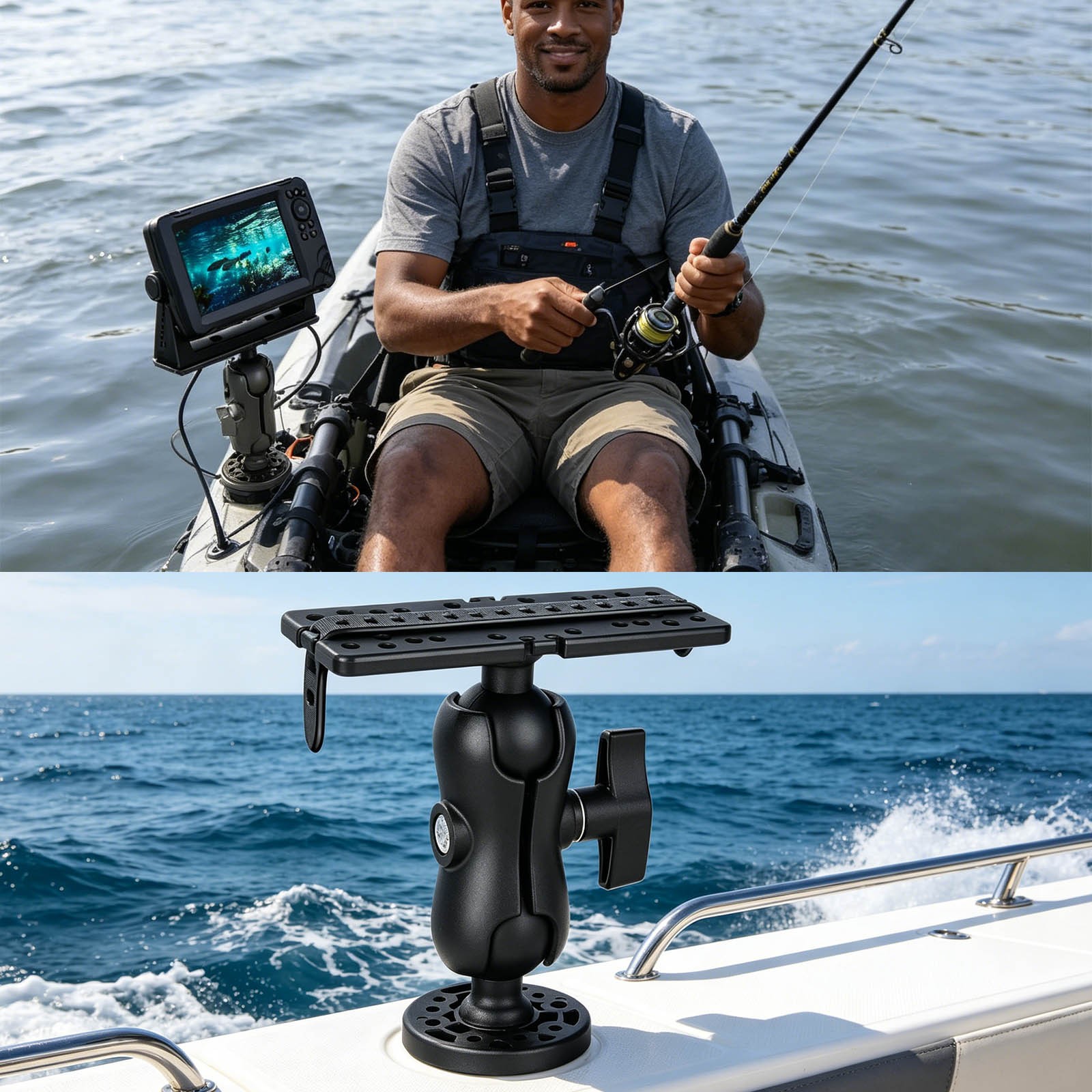 Adjustable Fish Finder Mount for Trolling 360 Quick Release Fits for Garmin