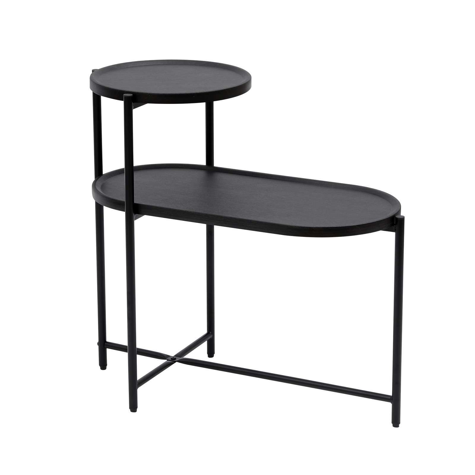 Round Coffee Table with Storage Tray 2 Tier End Tables Wooden Small Side Table