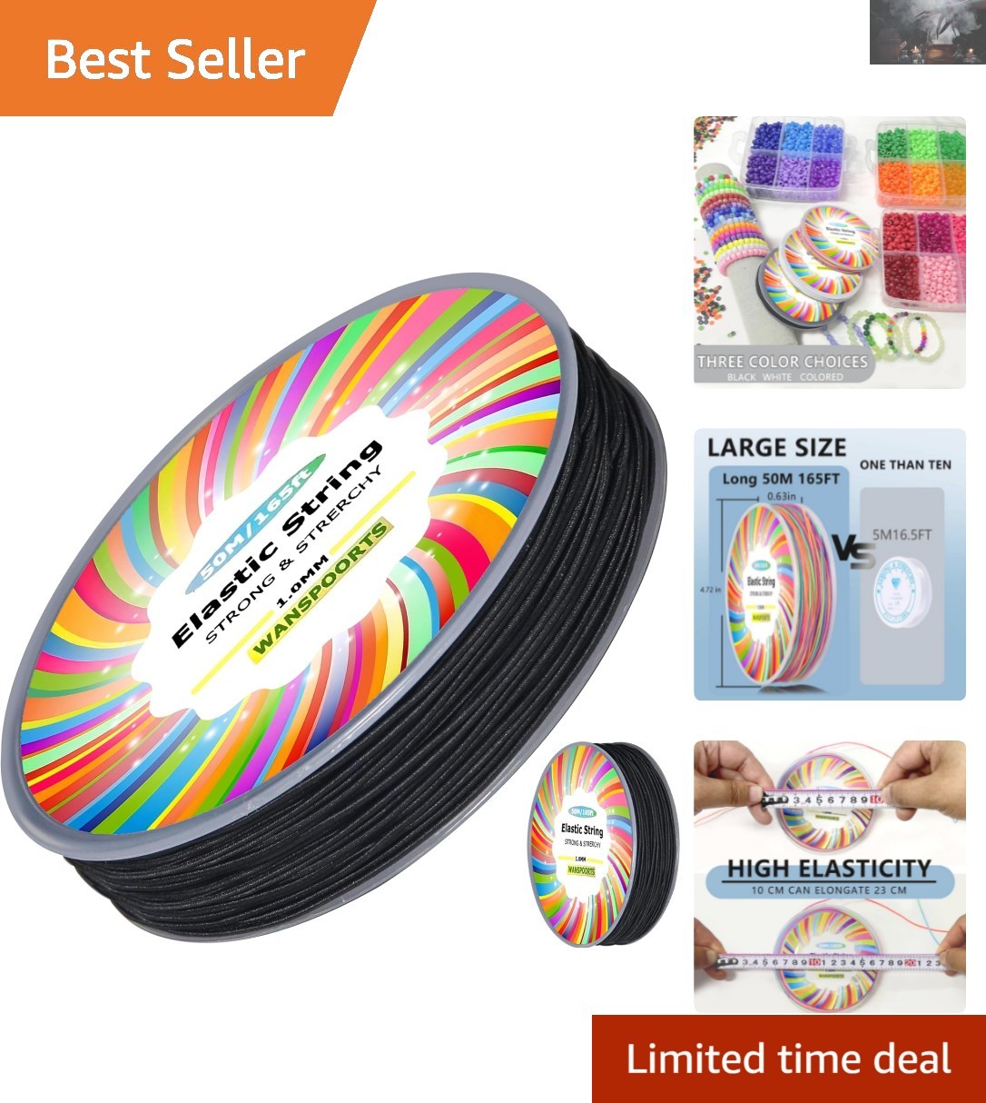 Sturdy 165ft Rainbow Elastic Cord - Perfect String for Jewelry Making & Crafts
