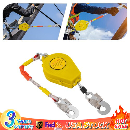 7M Self Retracting Lifeline Lanyard Safety Fall Arrester Protection+Hook 330lbs