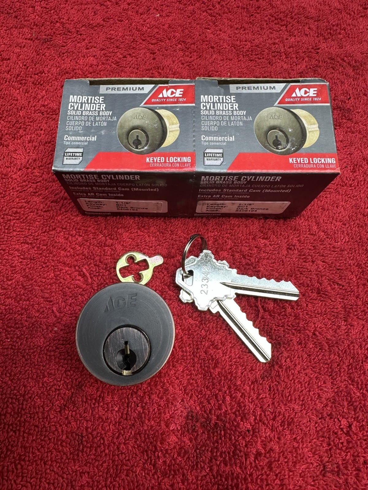 ACE MORTISE CYLINDER - SOLID BRASS 1-1/8" Body Length Dark Bronze Finish 2-PACK