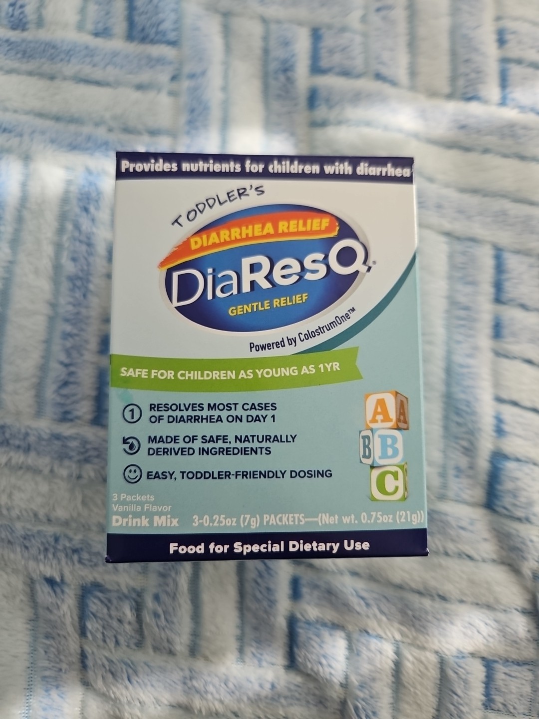 DiaResQ Toddler's Diarrhea Relief 3 Packets Vanilla Flavor Drink Mix Exp 10/26
