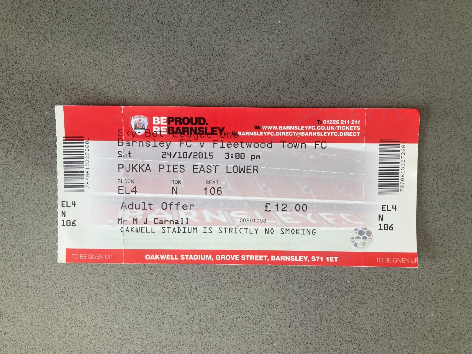 Barnsley v Fleetwood Town 2015-16 Match Ticket
