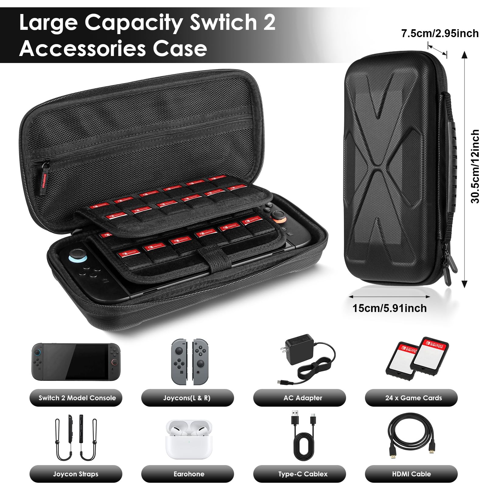 Black Portable Carrying Case for Nintendo Switch 2 2025