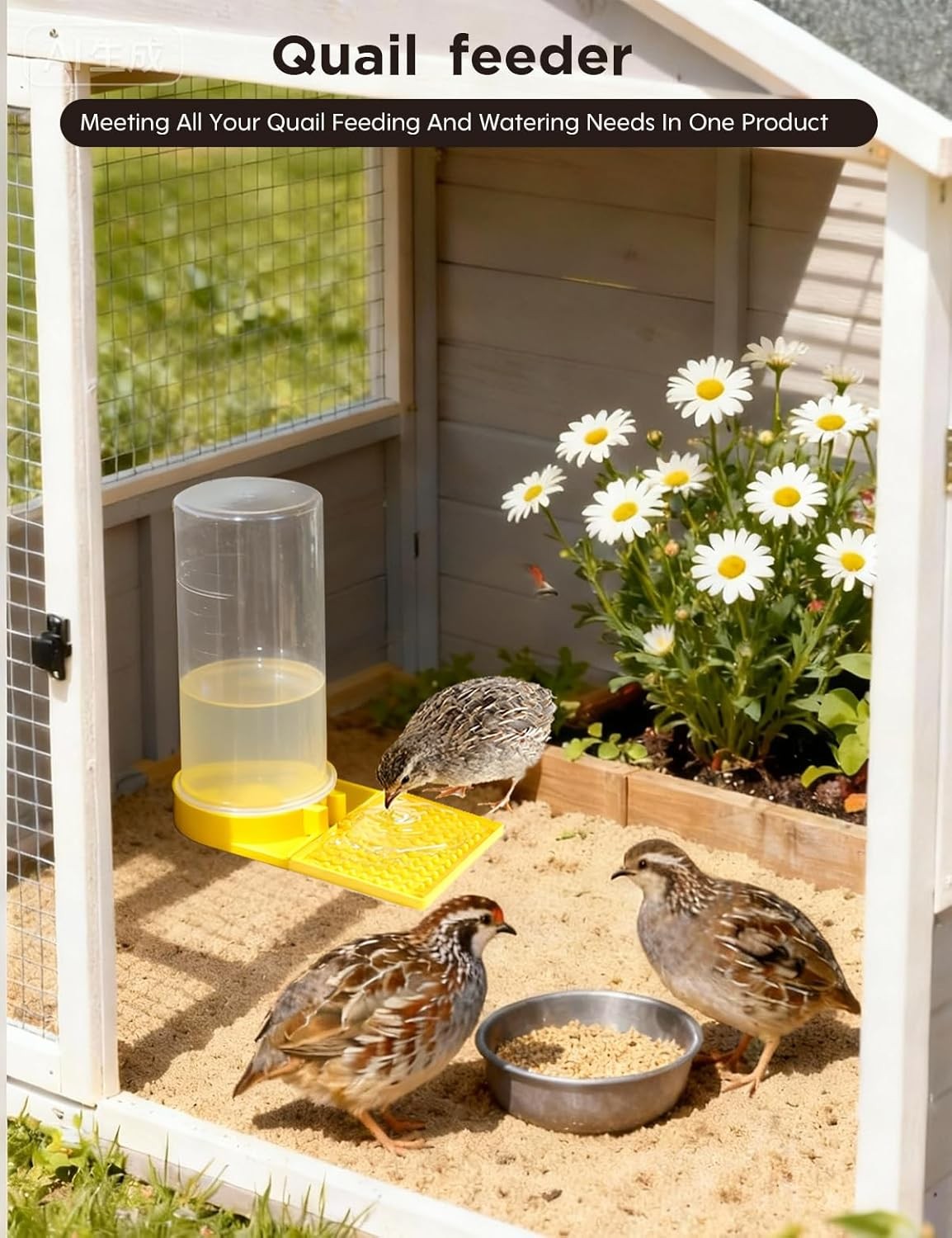 Large Capacity Quail Water Feeder,Button Quail Supplies for Quail Cage Multi-Use