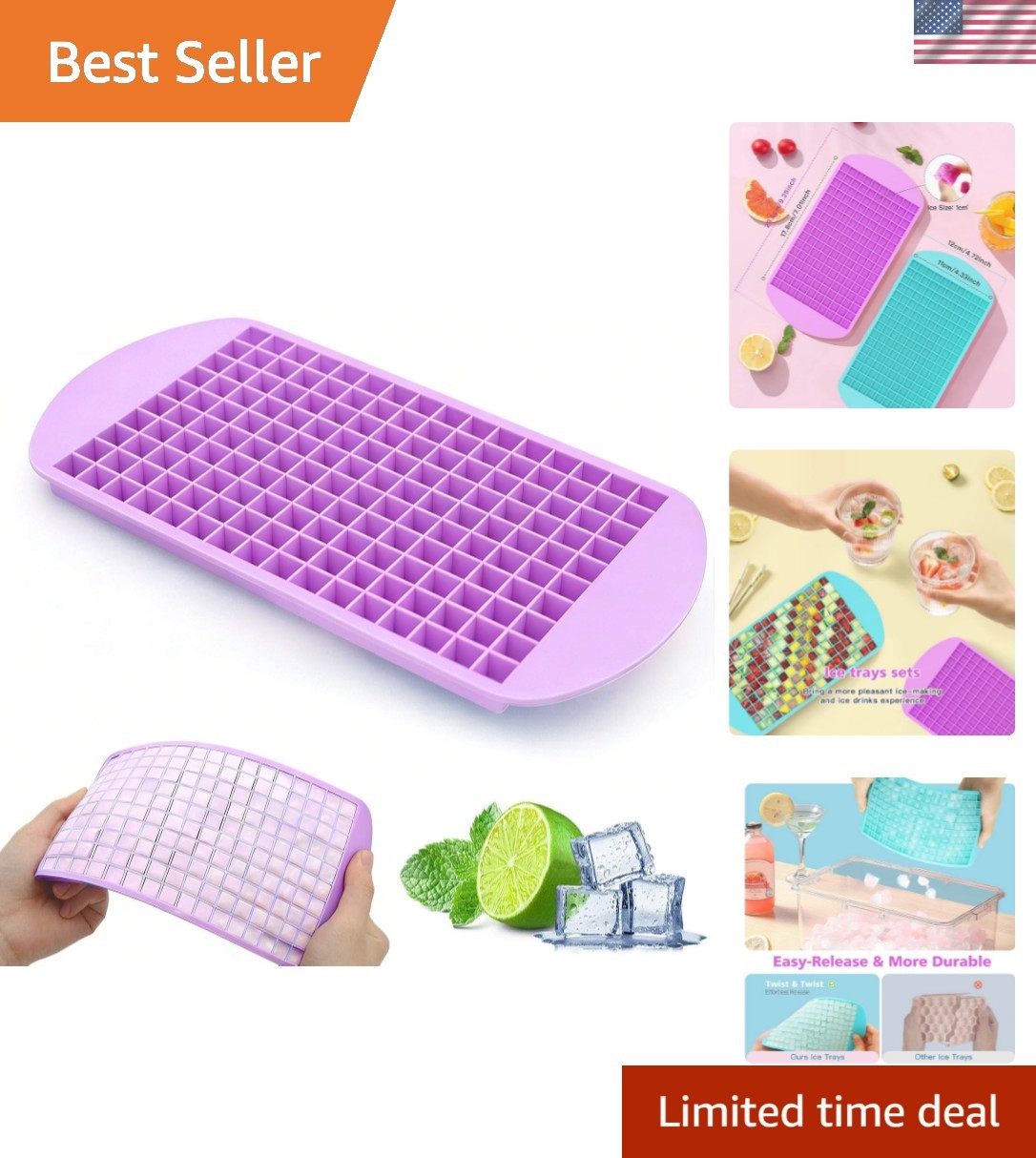 Flexible Silicone Ice Cube Tray - 160 Mini Ice Cubes for Space-Saving Storage