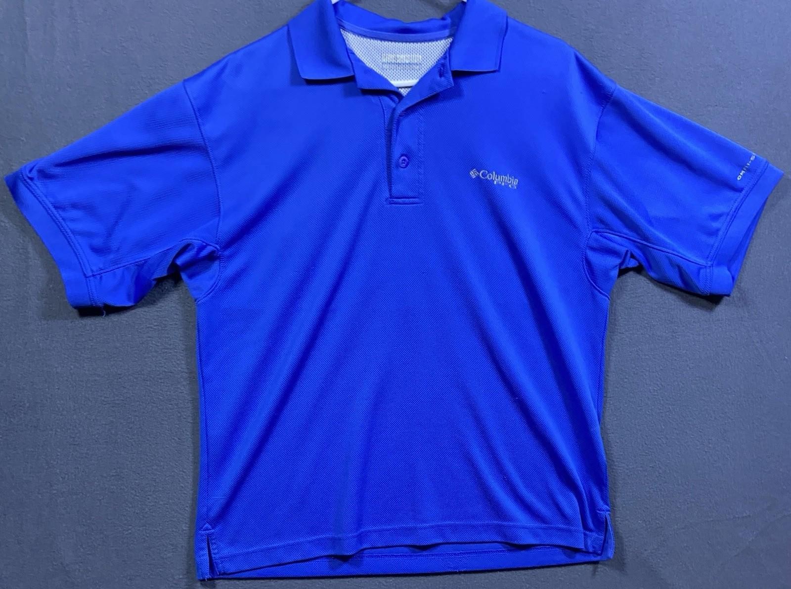 Columbia PFG Omni-Shade Mens SS Vented Waffle Knit Polo Shirt Royal Blue Fishing