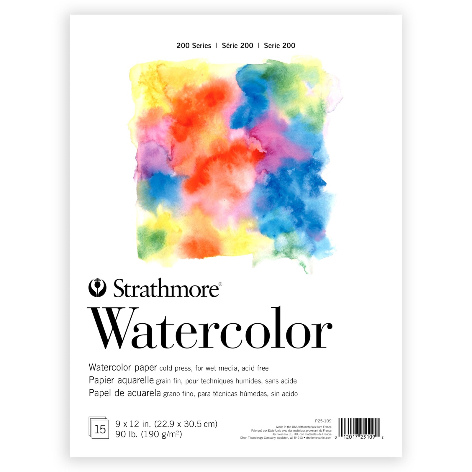Strathmore 200 Series Watercolor Paper Pad, 9x12 inch, 15 9-x-12-Inch, White