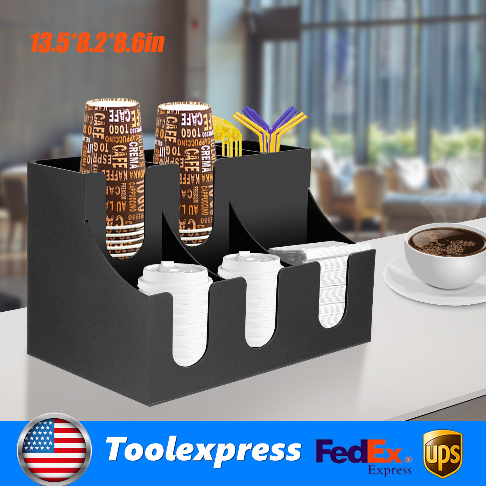 Cup Lid Dispensers Holder Acrylic Coffee Caddy Rack Anti-slip Tea Condiment Rack