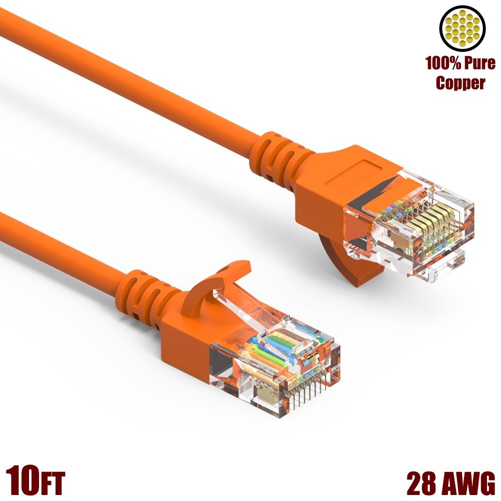 10FT Cat6A RJ45 Slim Ethernet LAN Network Cable UTP Copper Wire 28AWG Orange