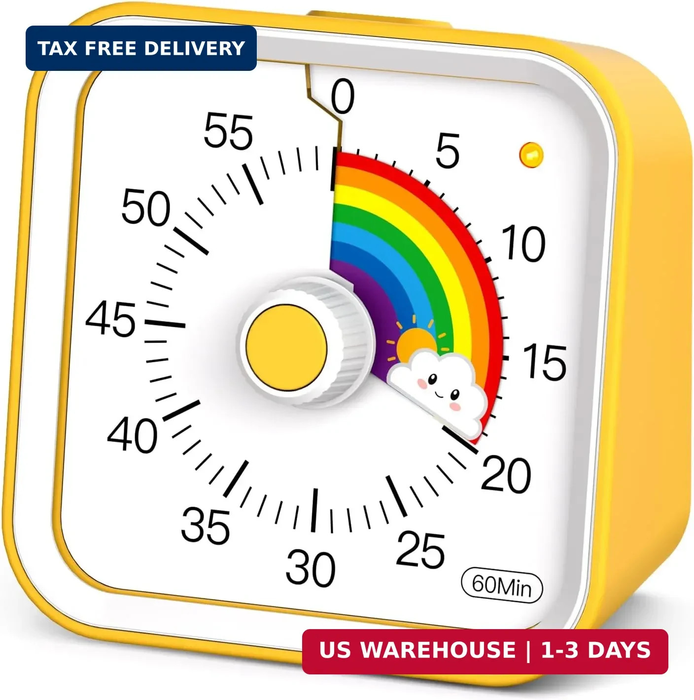 Visual Timer for Kids, Rainbow Timer with Pause Function, Yellow | Cute Kids Tim