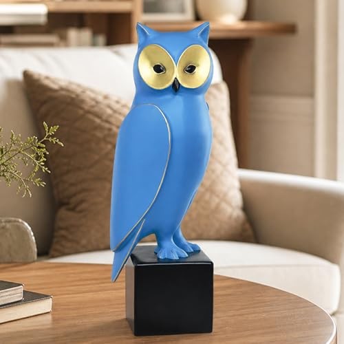 Resin Owl Statue – Mid-Century Modern Owl Sculpture – Retro Owl Art Piece Blue
