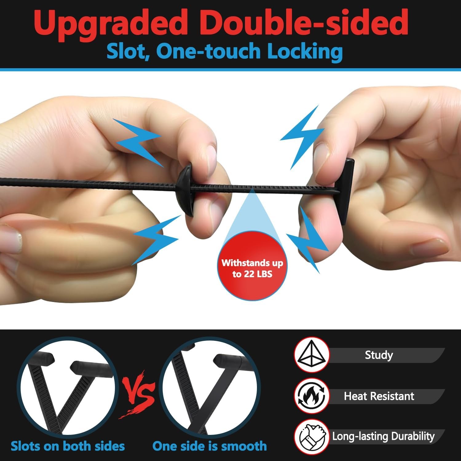 Universal Car Cable Tie Buckles Upgrade Double Sided Teeth 100Pcs