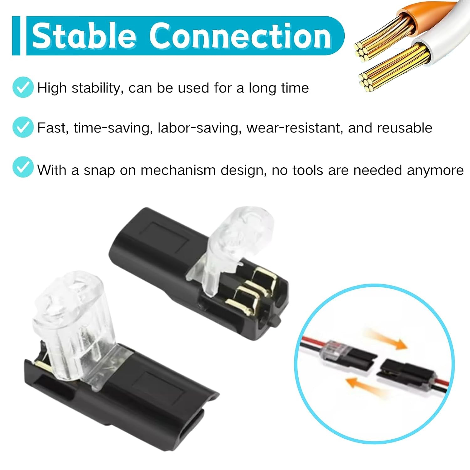 50PCS Double Wire Plug In Connector Locking Buckle Quick Clamp Block