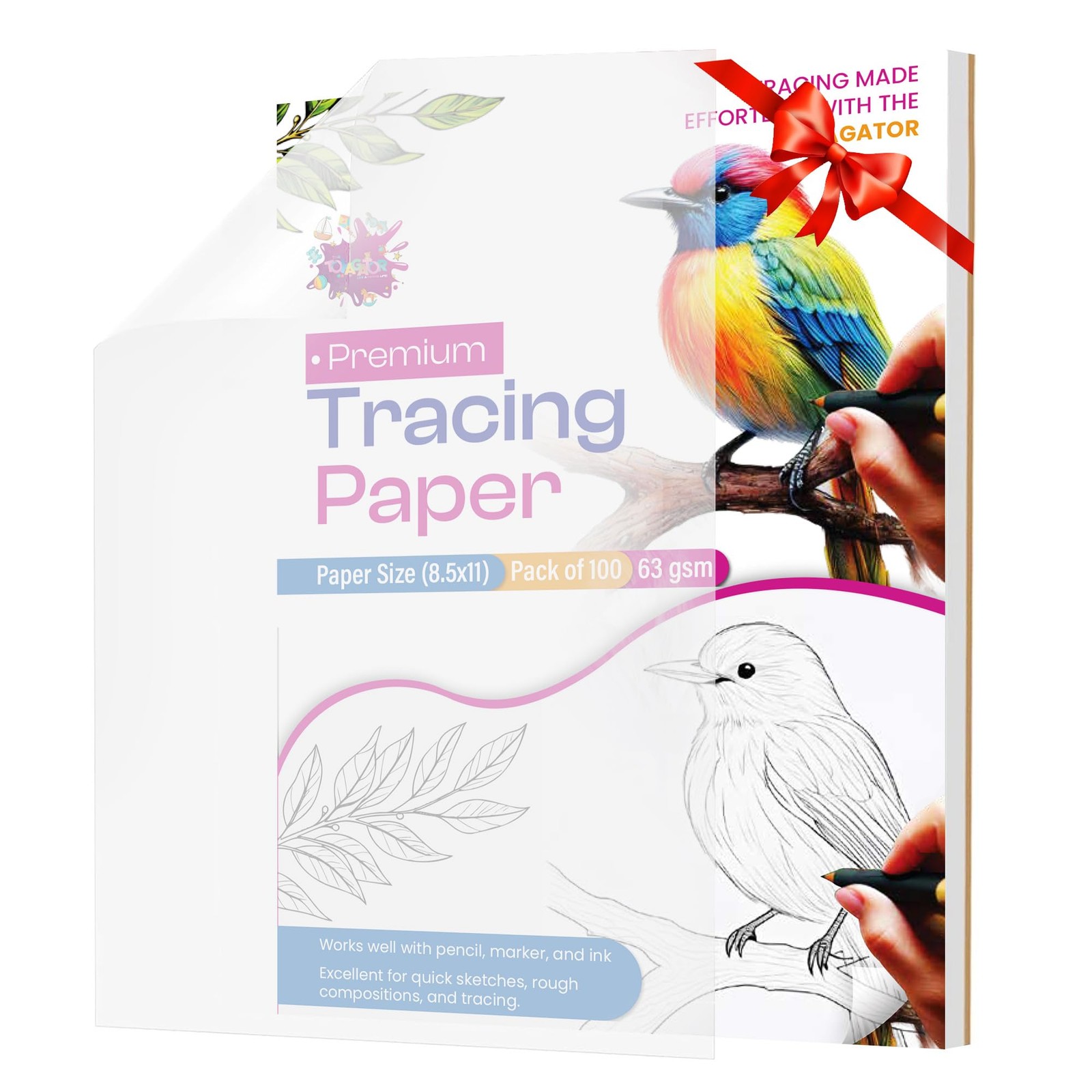 100 Sheets Transparent Tracing Paper 41lb/63gsm Sketching Draft 8.5x11 Inch