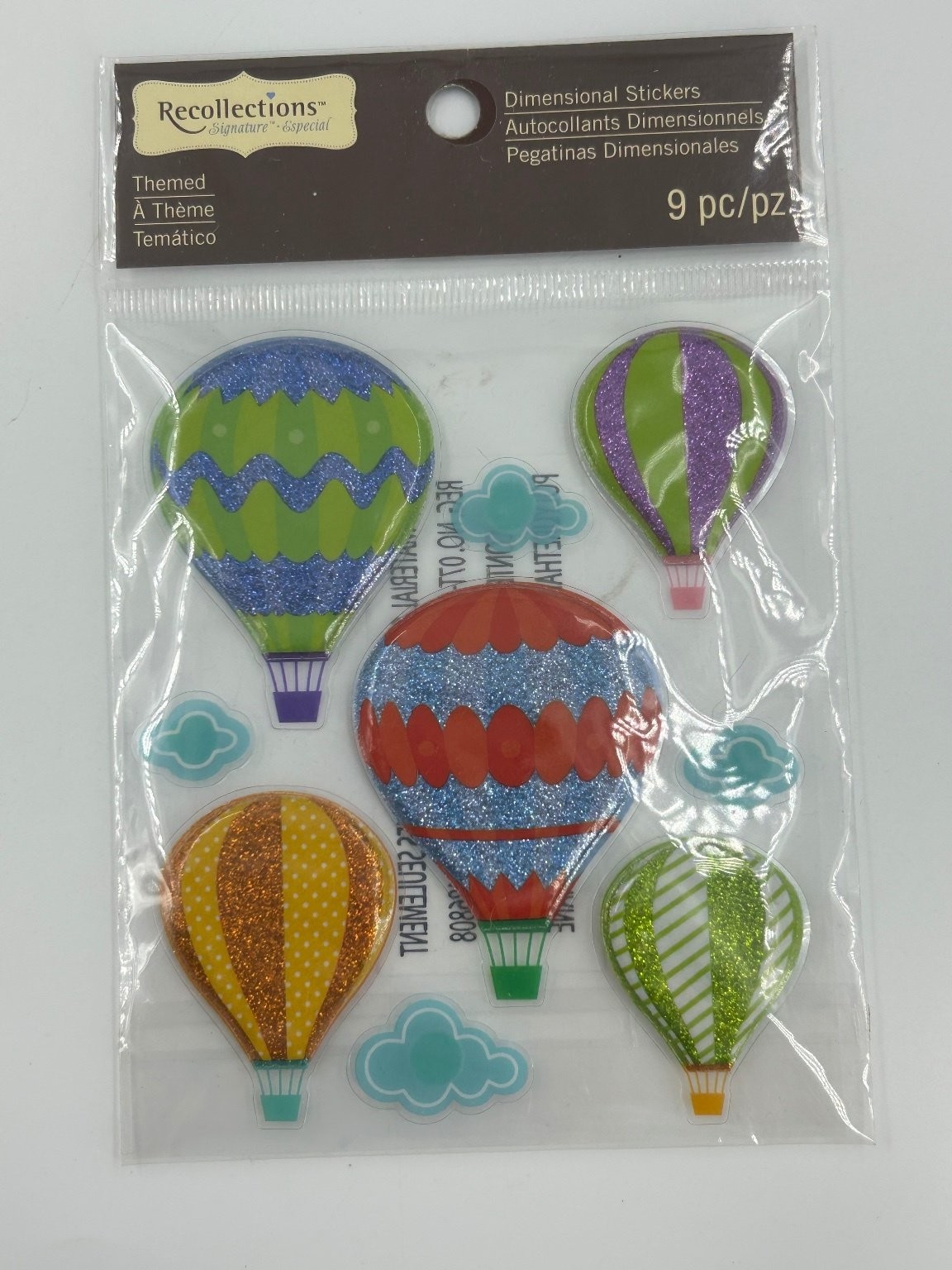 Recollections Dimensional Stickers Hot Air Balloon Cloud Glitter 9pc Scrapbook
