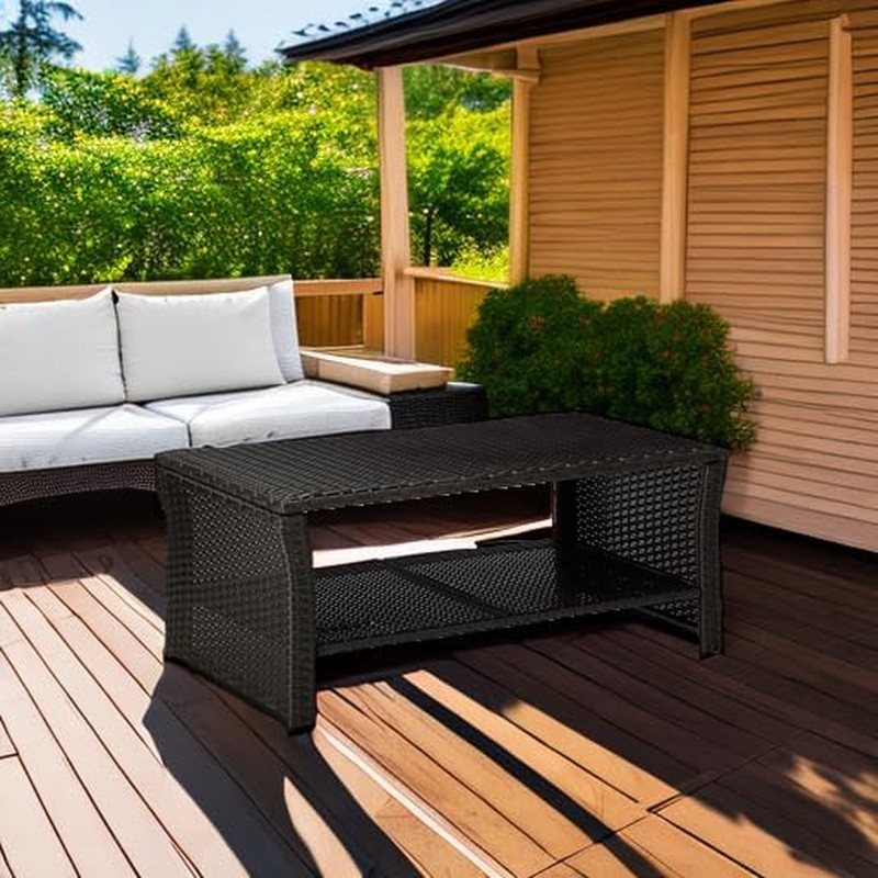 Justin Outdoor Wicker Coffee Table, Brown, Black