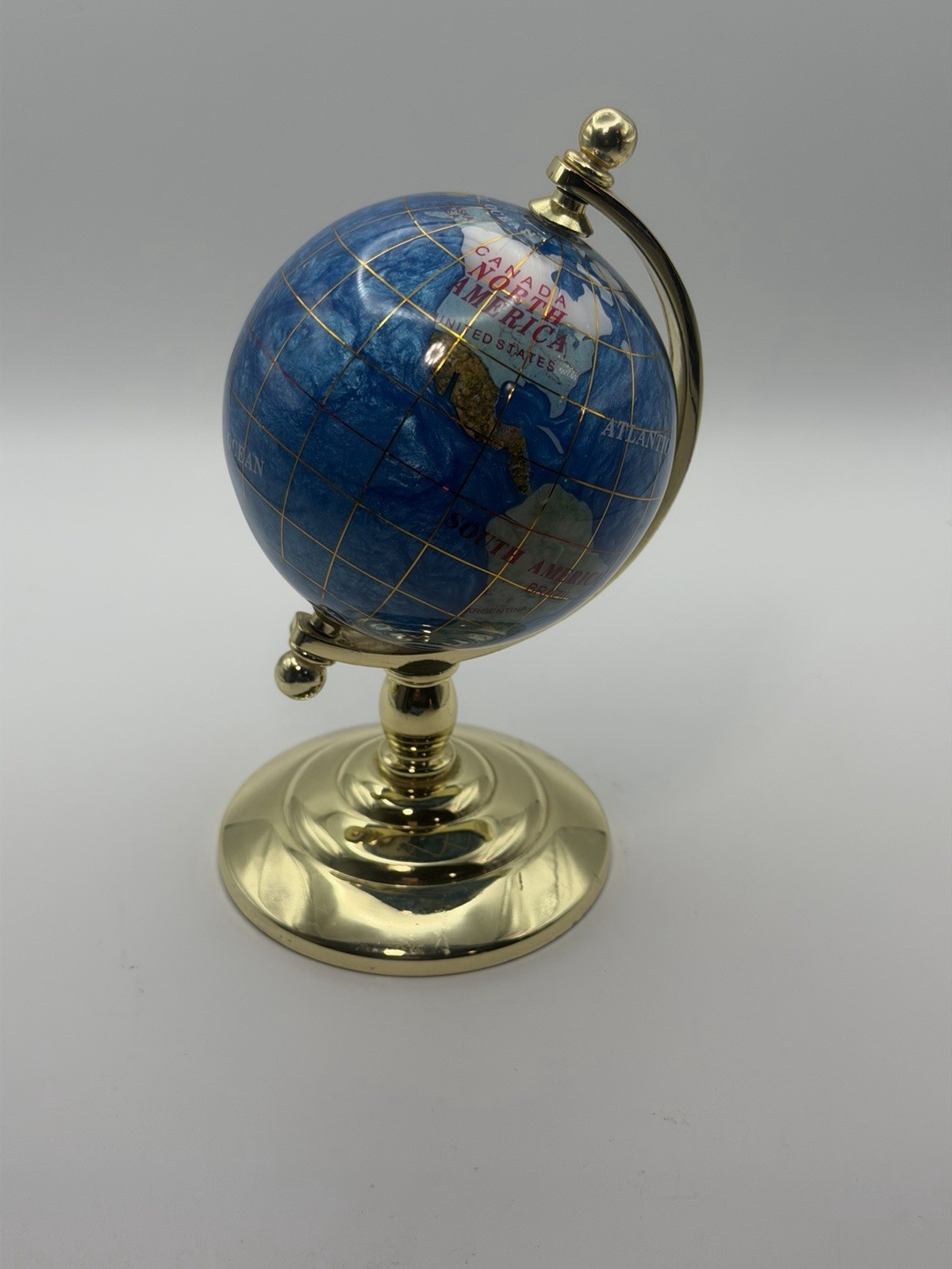 Semi Precious Gemstone World Globe Lapis Sea Lapis Base 6" tall