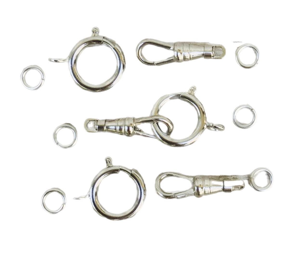 5 Sets SILVER Tone Pocket Watch Chain End Clasp Spring Ring Swivel Clip Repair