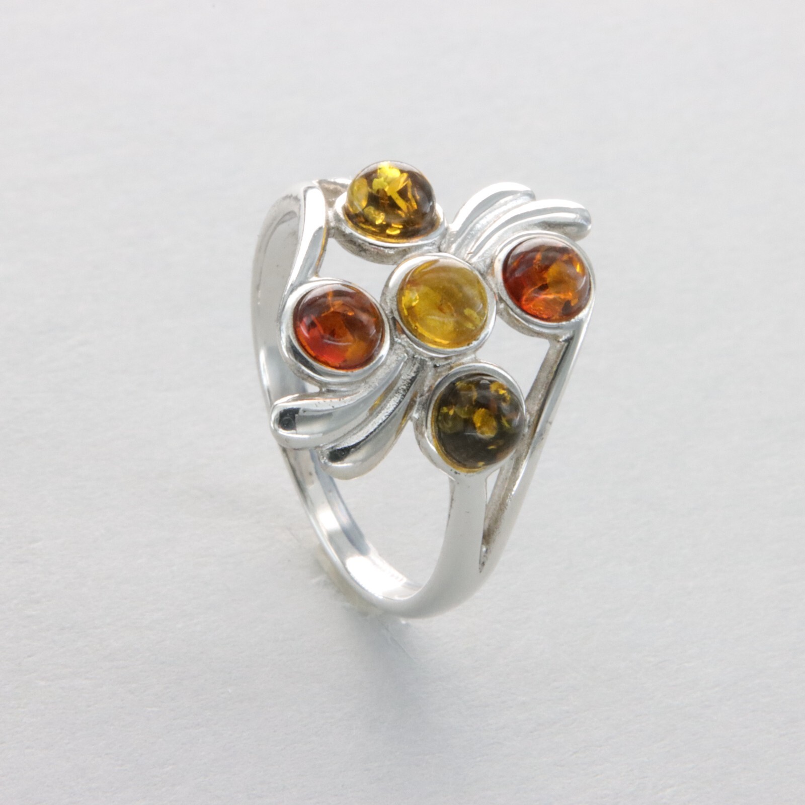 Multi-Color BALTIC AMBER Ring - 925 STERLING SILVER Poland #3e