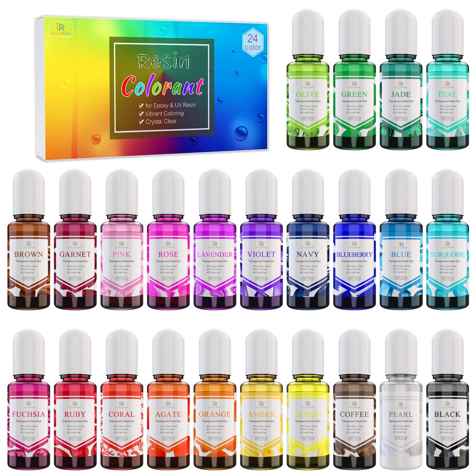 24 Color Epoxy Uv Resin Pigment - Crystal Transparent Epoxy Resin Dye for Uv Res
