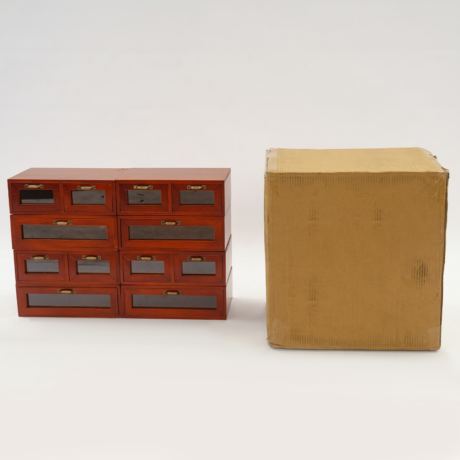 Stackable Wood Storage Cabinets/Boxes With Handles, 4 Single & 4 Double Drawer