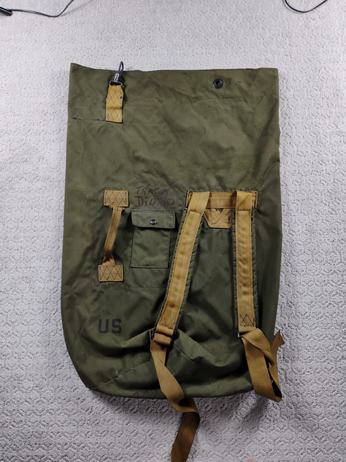 Vintage Military Army Rucksack Duffel Bag Backpack Olive Green Canvas Large