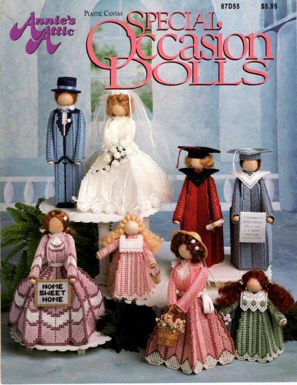 VINTAGE 1992 ANNIE'S ATTIC PLASTIC CANVAS SPECIAL OCCASION DOLLS 7 DESIGNS