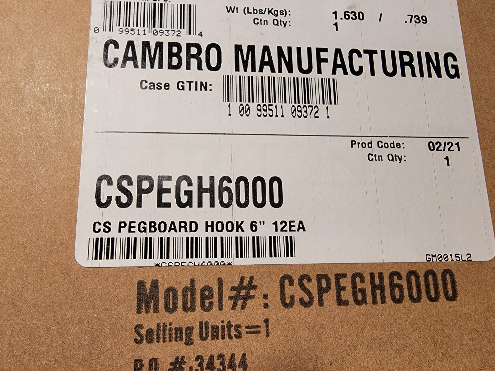 6" Cambro Peg Hook Set/12
